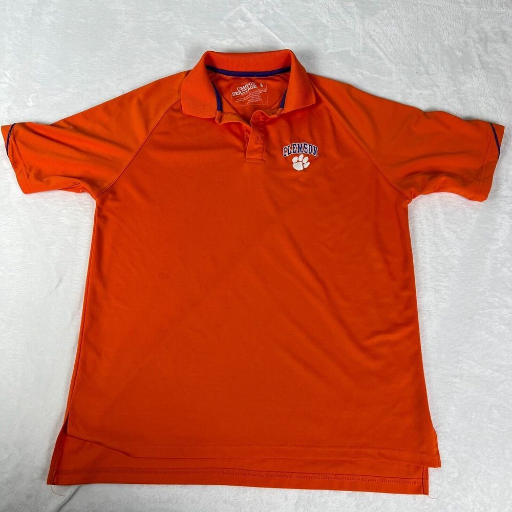 Clemson Polo Shirt Men's Size Large Orange Short Sleeve Shirt College University
